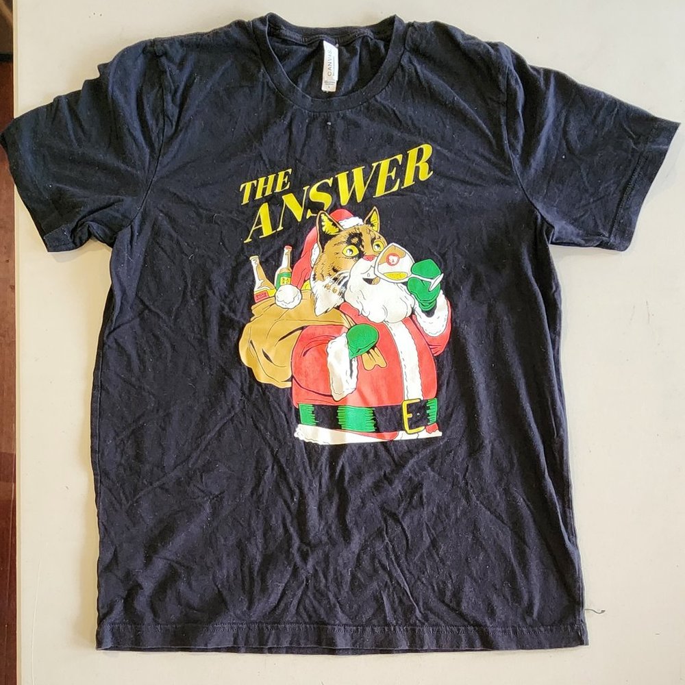 Large Answer Brewpub Cat Santa Christmas T-Shirt
